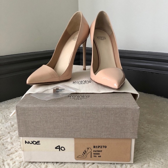 BNIB FRANCESCO RUSSO ASYMMETRICAL NUDE PATENT PUMP - Picture 4 of 7